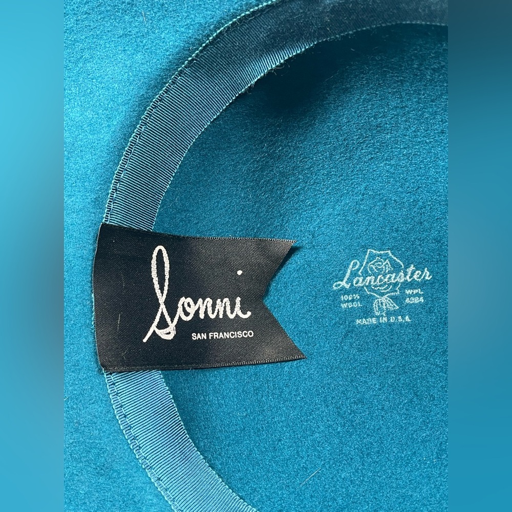 Vtg Sonni San Francisco Lancaster Felted Wool Kentucky Derby Cap Hat Teal Blue - Picture 8 of 10
